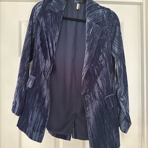 Faux Textured Velvet Blue Blazer